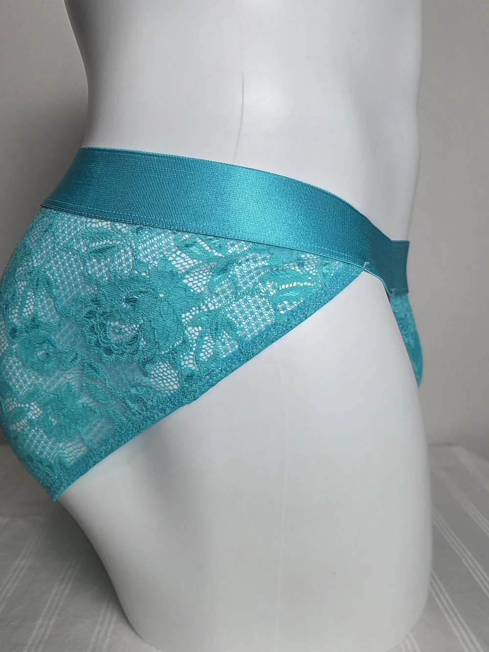 Cosabella Men's Low-Rise Lace Bikini Briefs in Teal Blue
